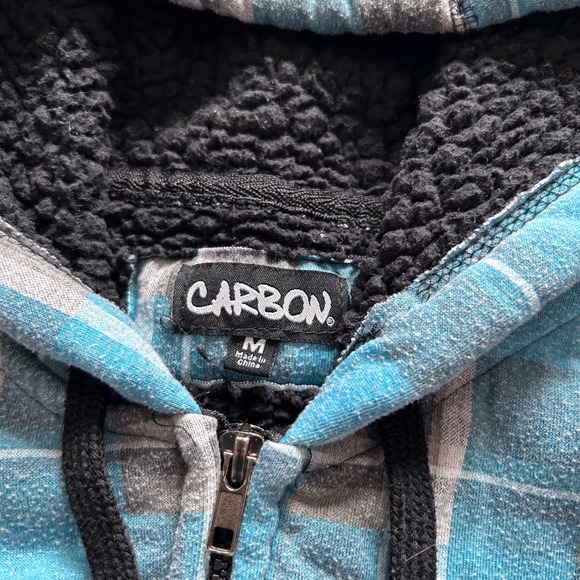 Y2K/2010s Grunge Men's Blue Plaid Sherpa Lined Zip Up Hoodie Size M - Picture 4 of 9